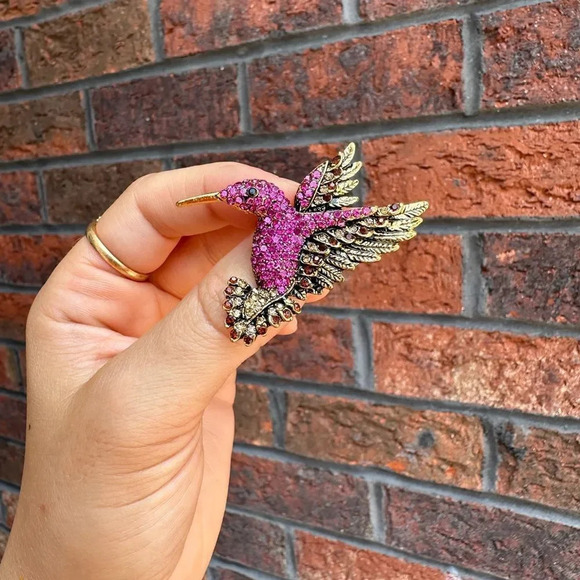 Hummingbird Pink Crystal Pin Brooch - Picture 5 of 11